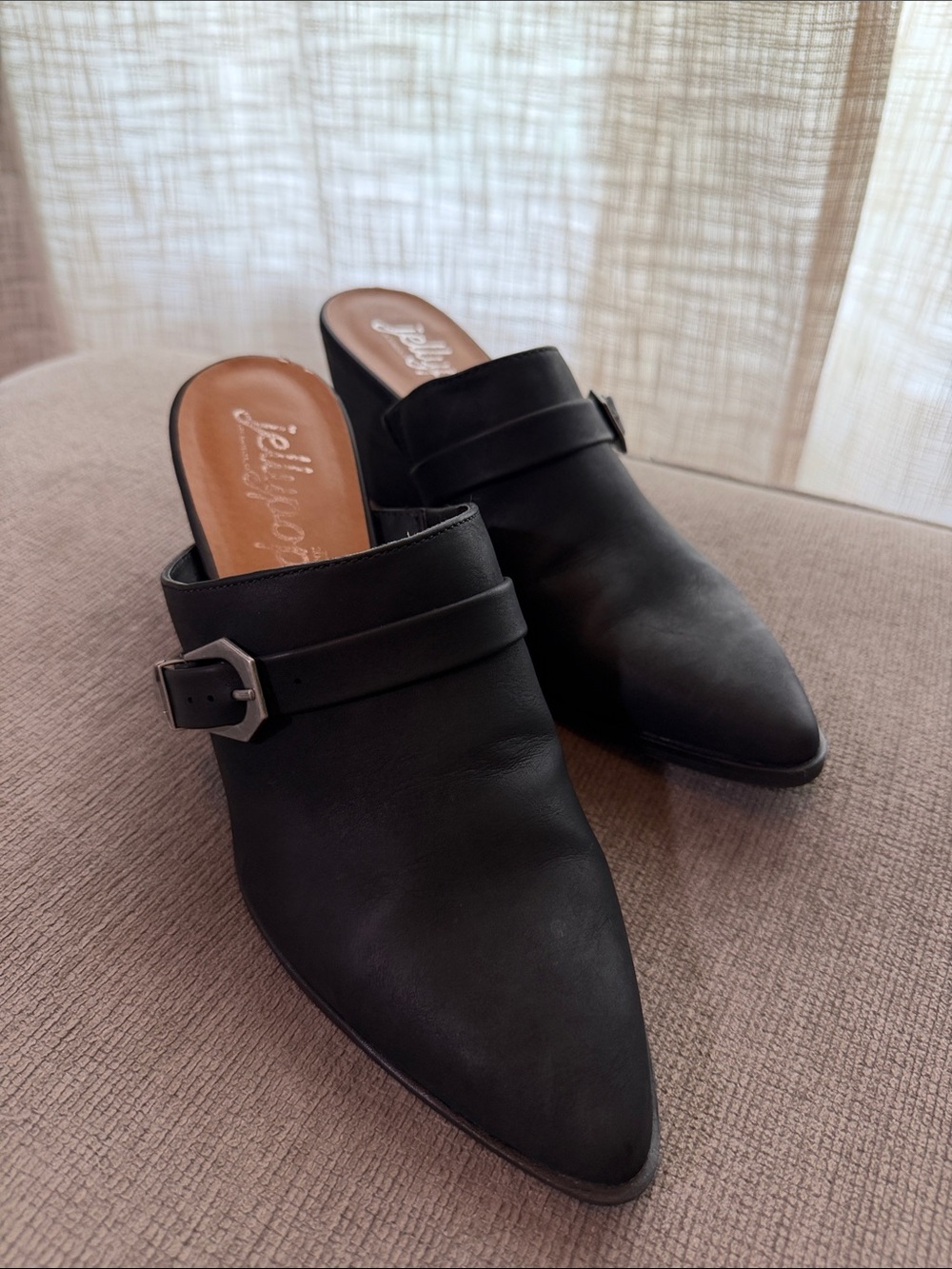 Jellypop Black Pointed Buckle Mules